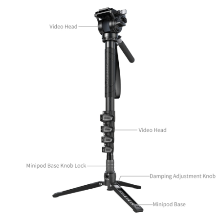 SmallRig 6625 - profesjonalny monopod Carbon z głowicą video i podstawą (5-sekcyjny, 64-170cm) - szczegóły